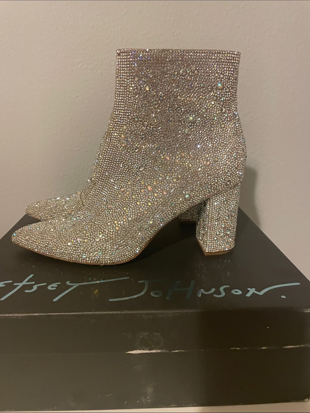 Betsey Johnson Crystal Embellished Silver Rhinestone Ankle Boots